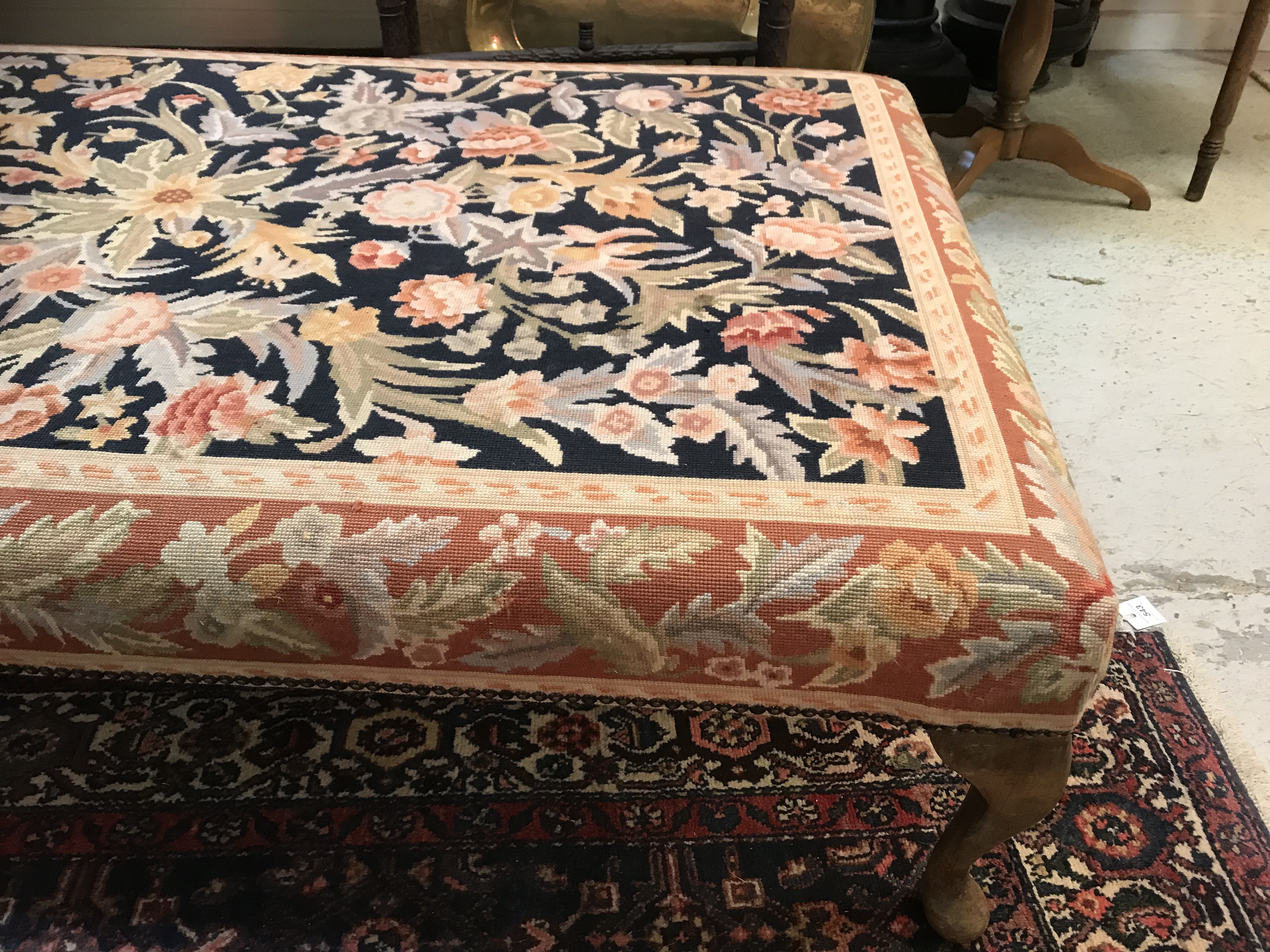 A modern floral tapestry upholstered rectangular drawing room stool on beech cabriole legs to pad - Image 11 of 16