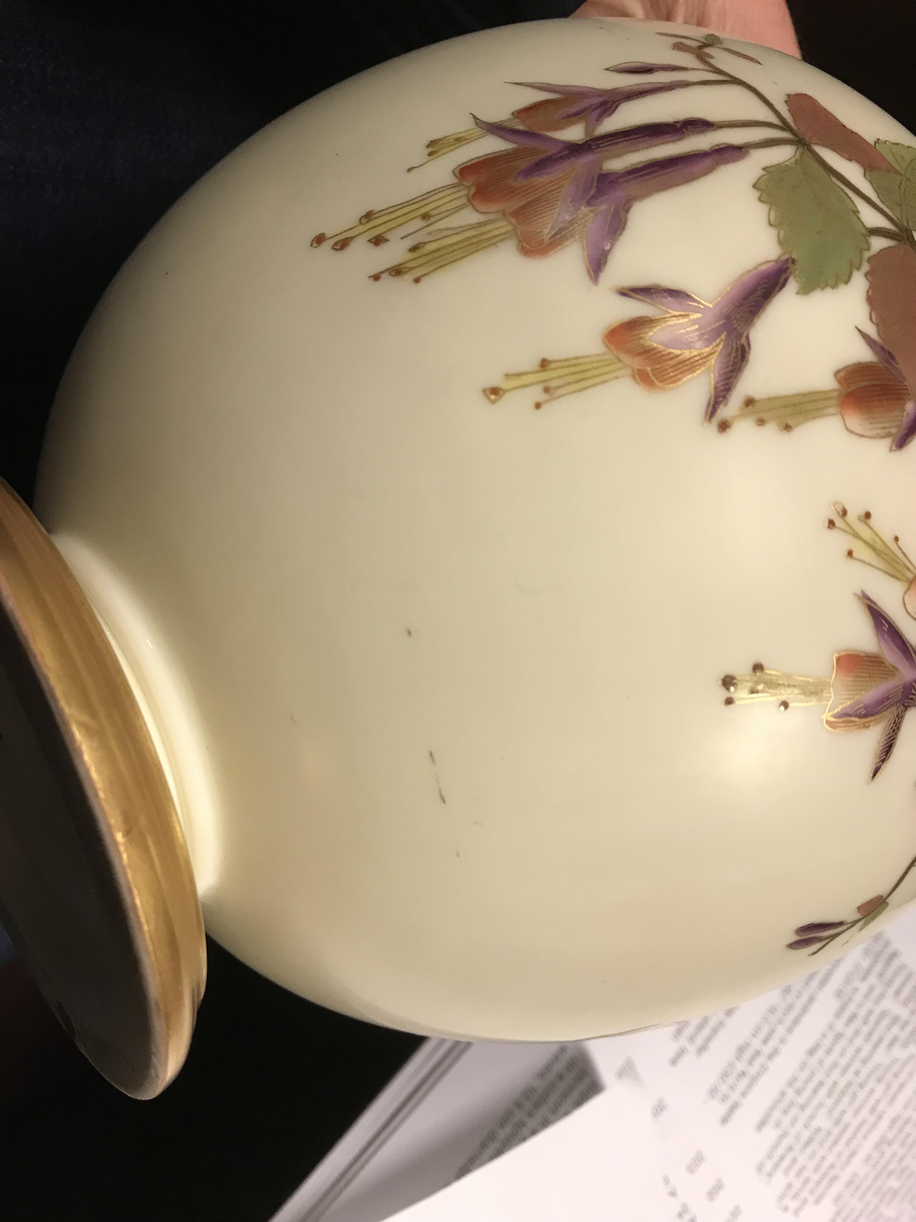 A Royal Worcester blushware jug with floral decoration No'd 4227 dated marked for 1890 25 cm high - Image 9 of 14