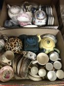 Seven boxes of various glassware and china including Wedgwood Santa Clara coffee cans and saucers,