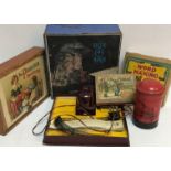 A collection of various vintage toys and games to include Dux Kino projector,
