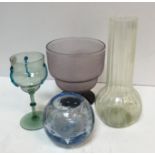 A collection of various glassware to include ribbed vaseline glass vase, 20.