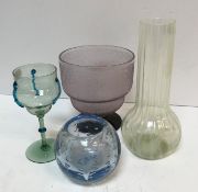 A collection of various glassware to include ribbed vaseline glass vase, 20.