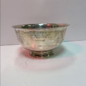 A large modern sterling silver trophy bowl on pedestal base inscribed "Judge Ashley M Gould