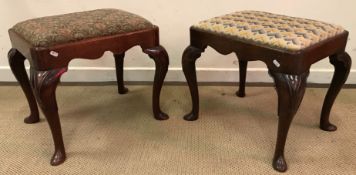 A pair of 18th Century walnut framed stools,