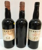 Three bottles Ferreira Vintage Port 1970