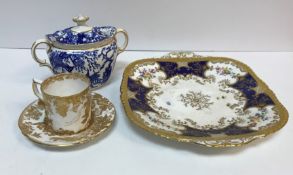 One Coalport cobalt square serving plate and six circular plates together with four various Royal