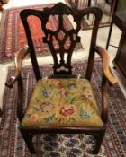 An 18th Century mahogany Provincial Chippendale style dining chair with arms added,