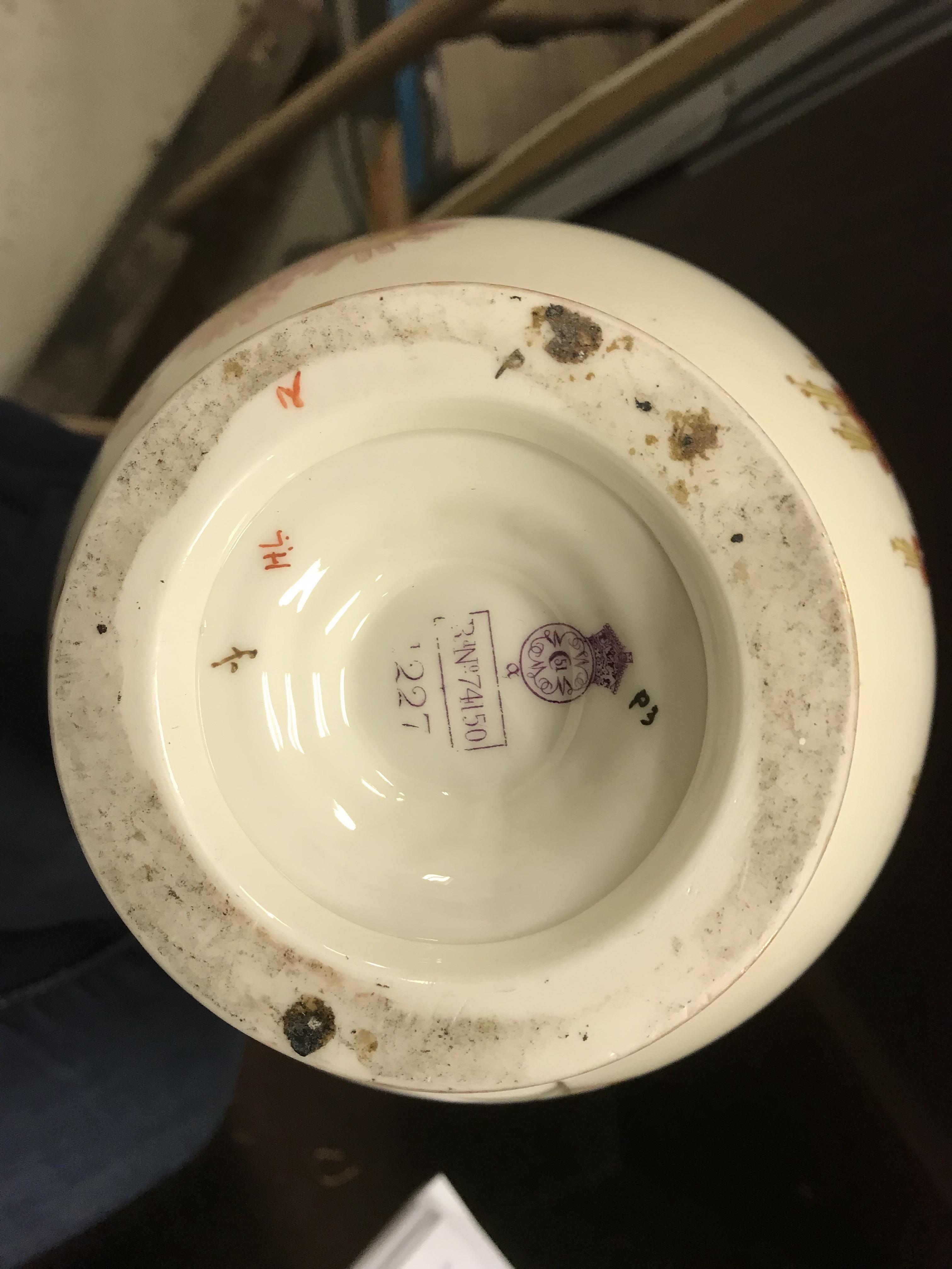 A Royal Worcester blushware jug with floral decoration No'd 4227 dated marked for 1890 25 cm high - Image 14 of 14