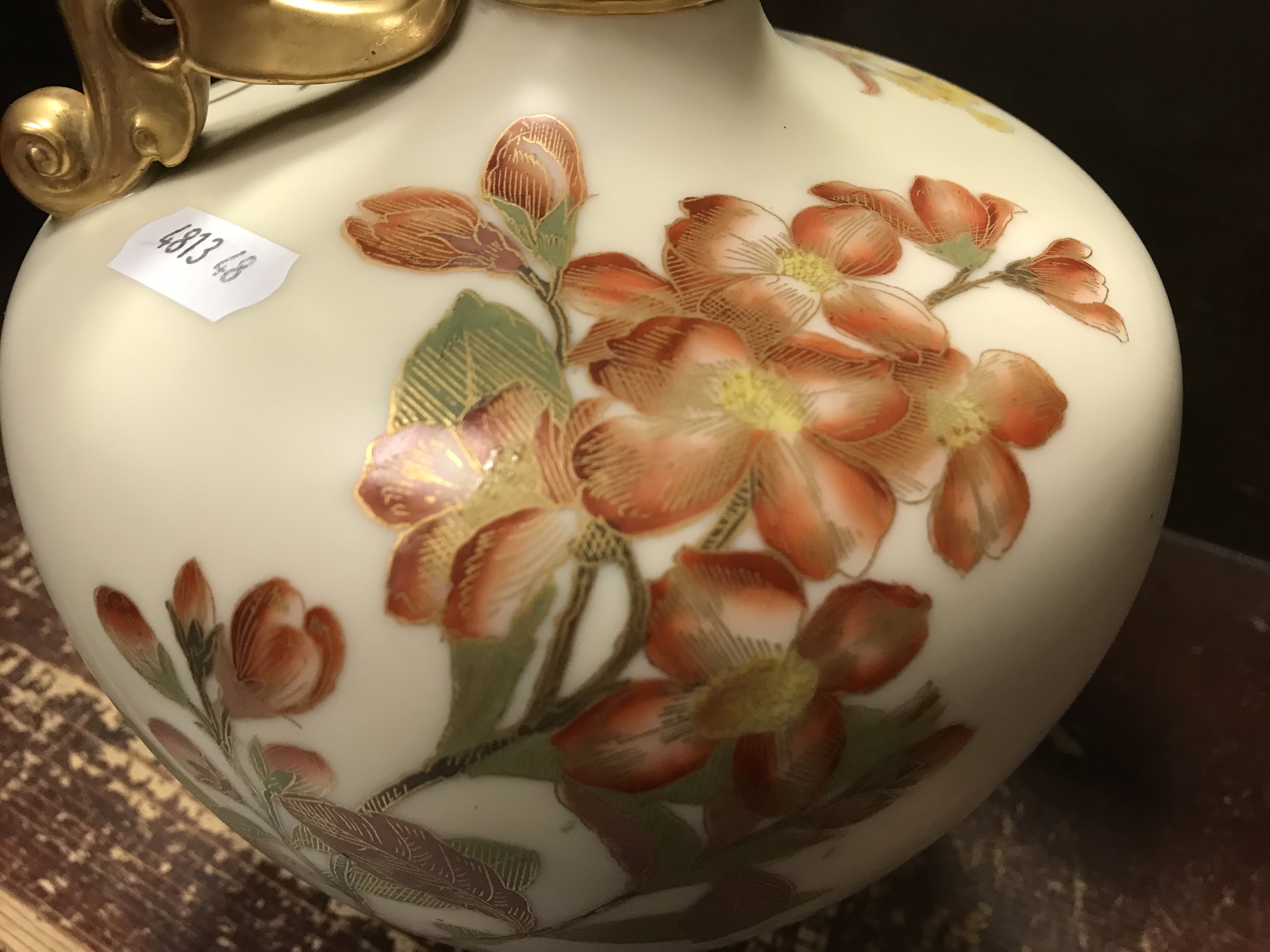 A Royal Worcester blushware jug with floral decoration No'd 4227 dated marked for 1890 25 cm high - Image 3 of 14