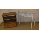 A modern white painted single drawer side table in the Louis XV style, 89.5 cm wide x 37.