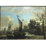 SCHOOL OF ABRAHAM STORCK "A river scene with boats and figures", study of Dutch sailing vessels on a