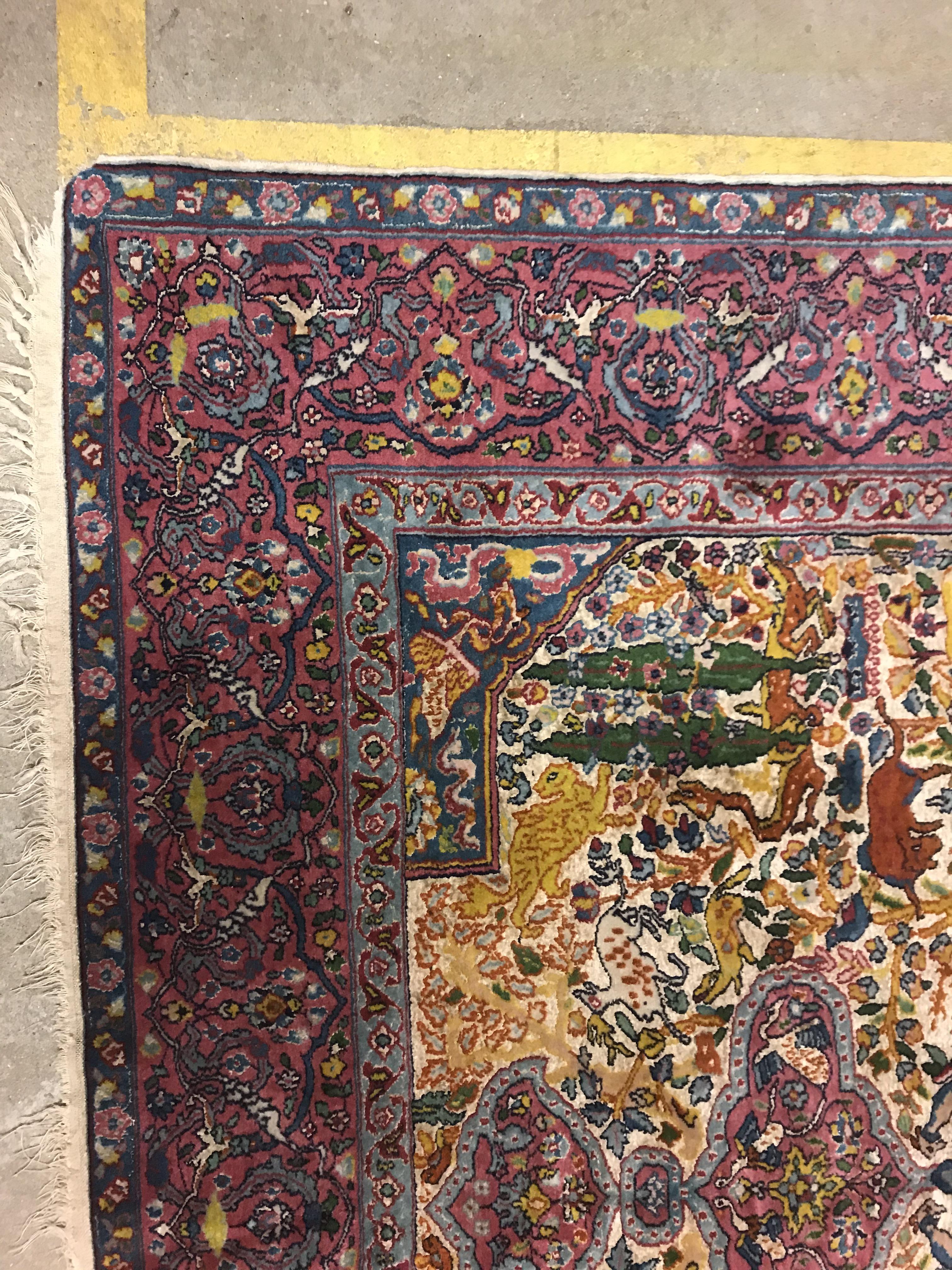 A mid 20th Century Tabriz rug, the central panel set with all-over animal and floral motifs on a - Image 2 of 14