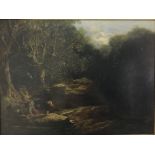 CHARLES JOHNSON "Landscape with boys fishing", a river landscape, oil on canvas, monogrammed lower