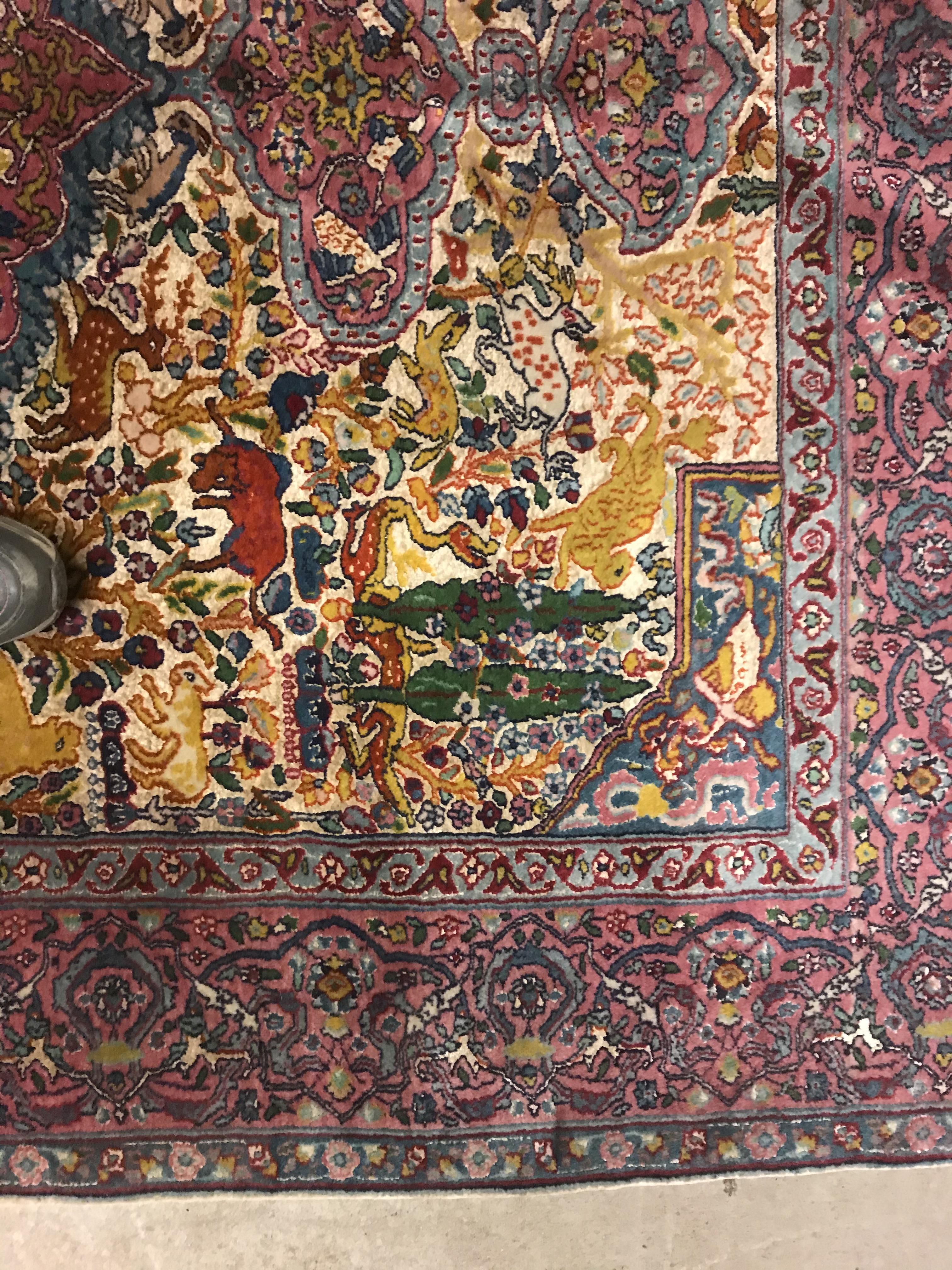 A mid 20th Century Tabriz rug, the central panel set with all-over animal and floral motifs on a - Image 8 of 14