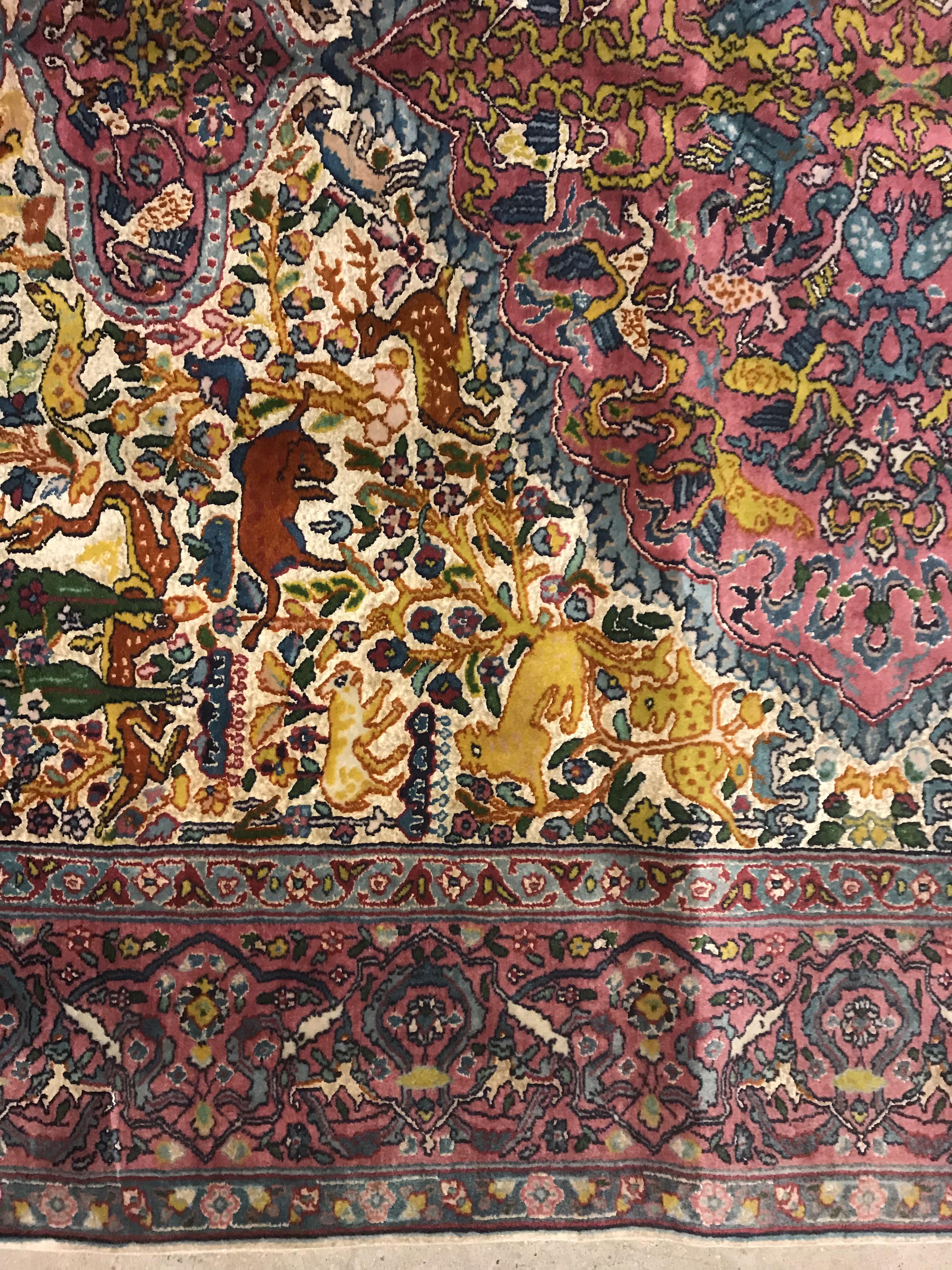 A mid 20th Century Tabriz rug, the central panel set with all-over animal and floral motifs on a - Image 4 of 14