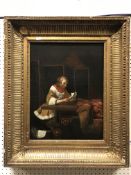 ATTRIBUTED TO GERARD TER BORCH (1617-1681) "Lady seated at a table reading", probably Gesina the