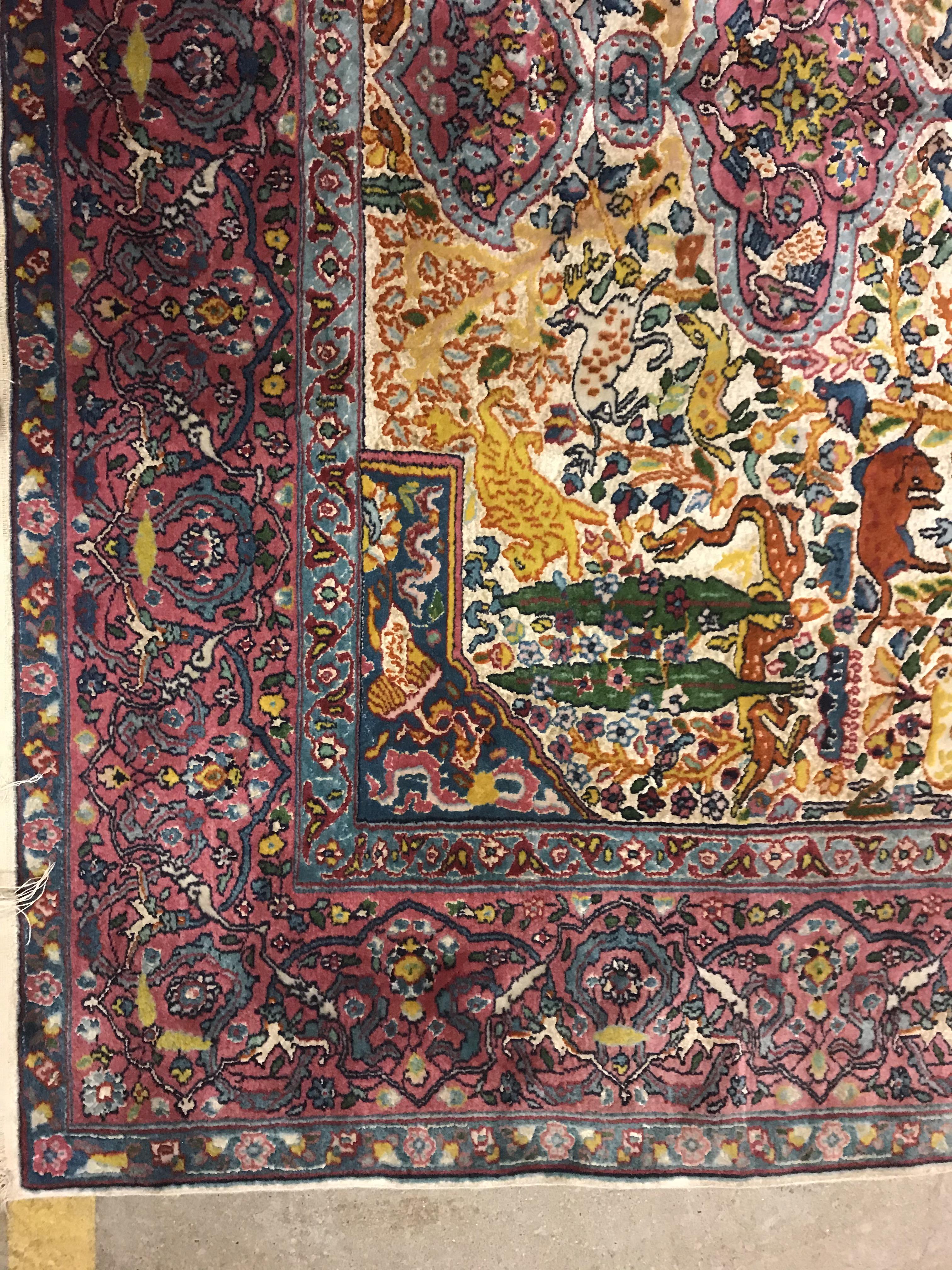 A mid 20th Century Tabriz rug, the central panel set with all-over animal and floral motifs on a - Image 3 of 14