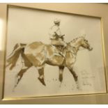 PETER CURLING "Inca trail", study of a racehorse horse, jockey up, watercolour, signed and titled