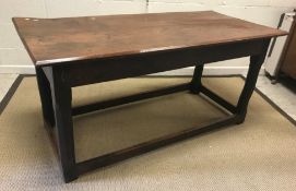 An 18th Century and later oak refectory style table, the plank top with chamfered edge over a