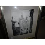 DINZ “Street scene with figures”, monochrome wash, signed lower left, bears old label verso,