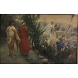 AFTER SALVATORE POSTIGLIONE "Dante Virgilio E Matelda", Classical scene with figures by lakeside,