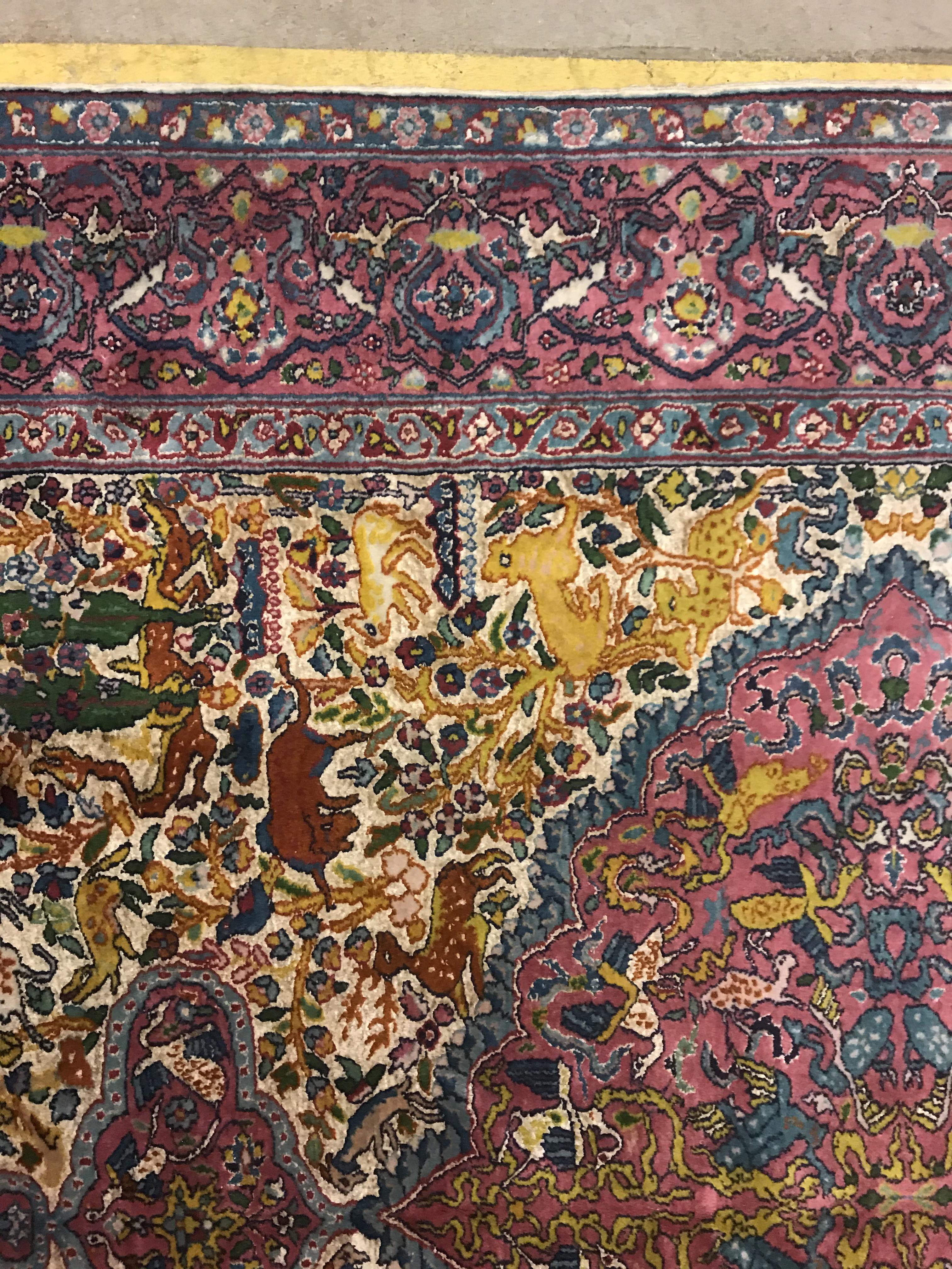 A mid 20th Century Tabriz rug, the central panel set with all-over animal and floral motifs on a - Image 5 of 14