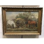 ARDEN SIDNEY MELVILLE (1847-1881) "Cart, two horses and chickens", oil on canvas, signed lower left,