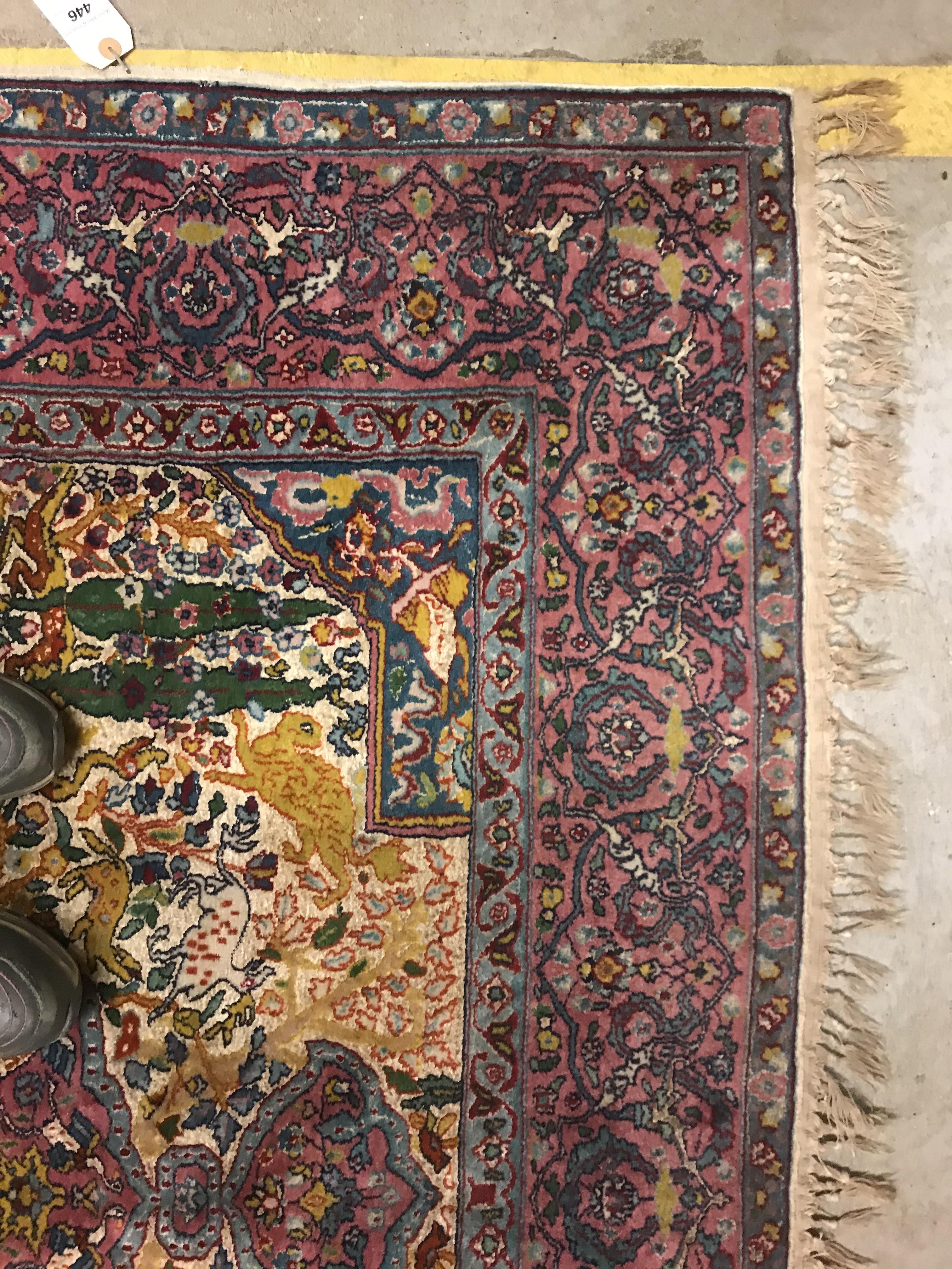 A mid 20th Century Tabriz rug, the central panel set with all-over animal and floral motifs on a - Image 10 of 14