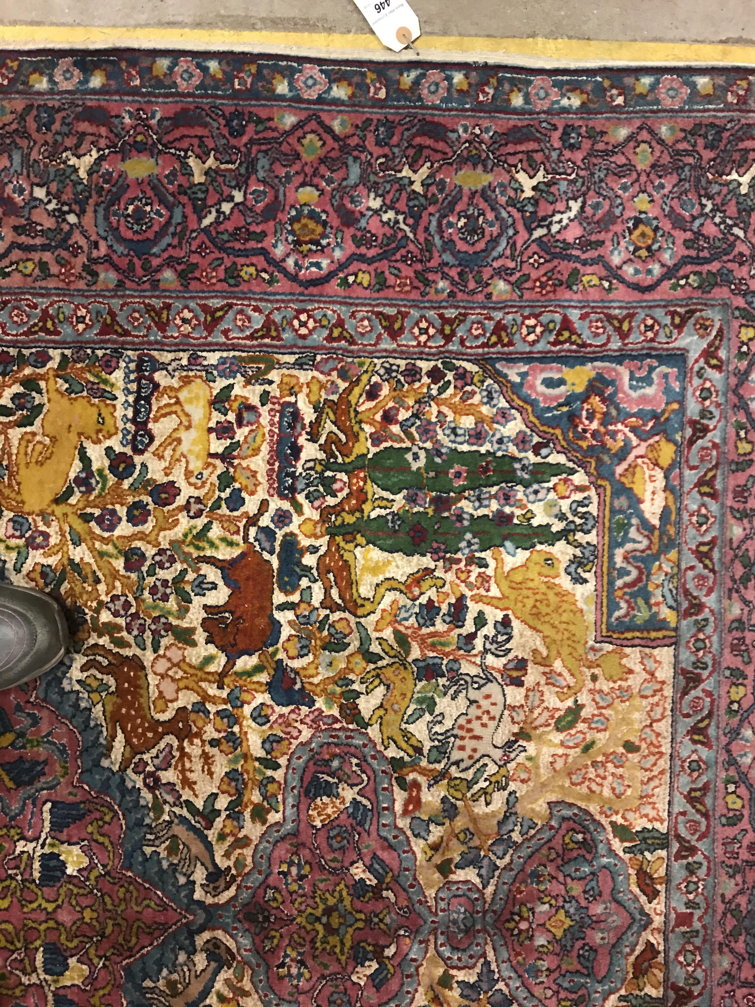 A mid 20th Century Tabriz rug, the central panel set with all-over animal and floral motifs on a - Image 9 of 14