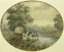 19TH CENTURY ENGLISH SCHOOL “Woman and child faggot gathering with cattle in background”,
