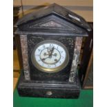 A 19th Century French marble and slate cased mantel clock of architectural form, the eight day