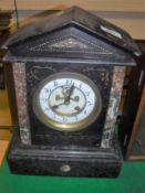 A 19th Century French marble and slate cased mantel clock of architectural form, the eight day