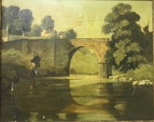 NORA LORIMER ROME (1904-1997) (of Bangor on Dee) “River landscape with bridge”, oil on canvas,