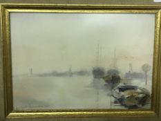 CHESTER WILLIAMS "Moored boats at sunset" signed and dated 1963 lower right, bears inscription "