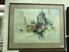A collection of prints to include AFTER GORDON KING "Study of girl with flowers", image size 50 cm x