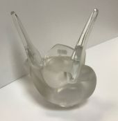 A Lalique frosted glass "Lovebirds" vase, signed to base and bearing label No'd. "12258", with
