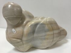 A modern carved marble figure of a recumbent nude, 39 cm long x 27 cm high