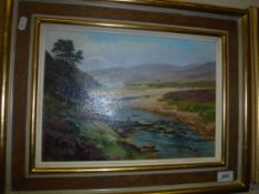 WILLIAM GARFIT “The Dulmain from the bridge with the red bothy in the middle distance (The Spey