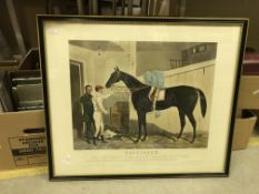 AFTER HARRY HALL “Voltigeur”, study of racehorse and jockey in stable, engraved by Charles Hunt,