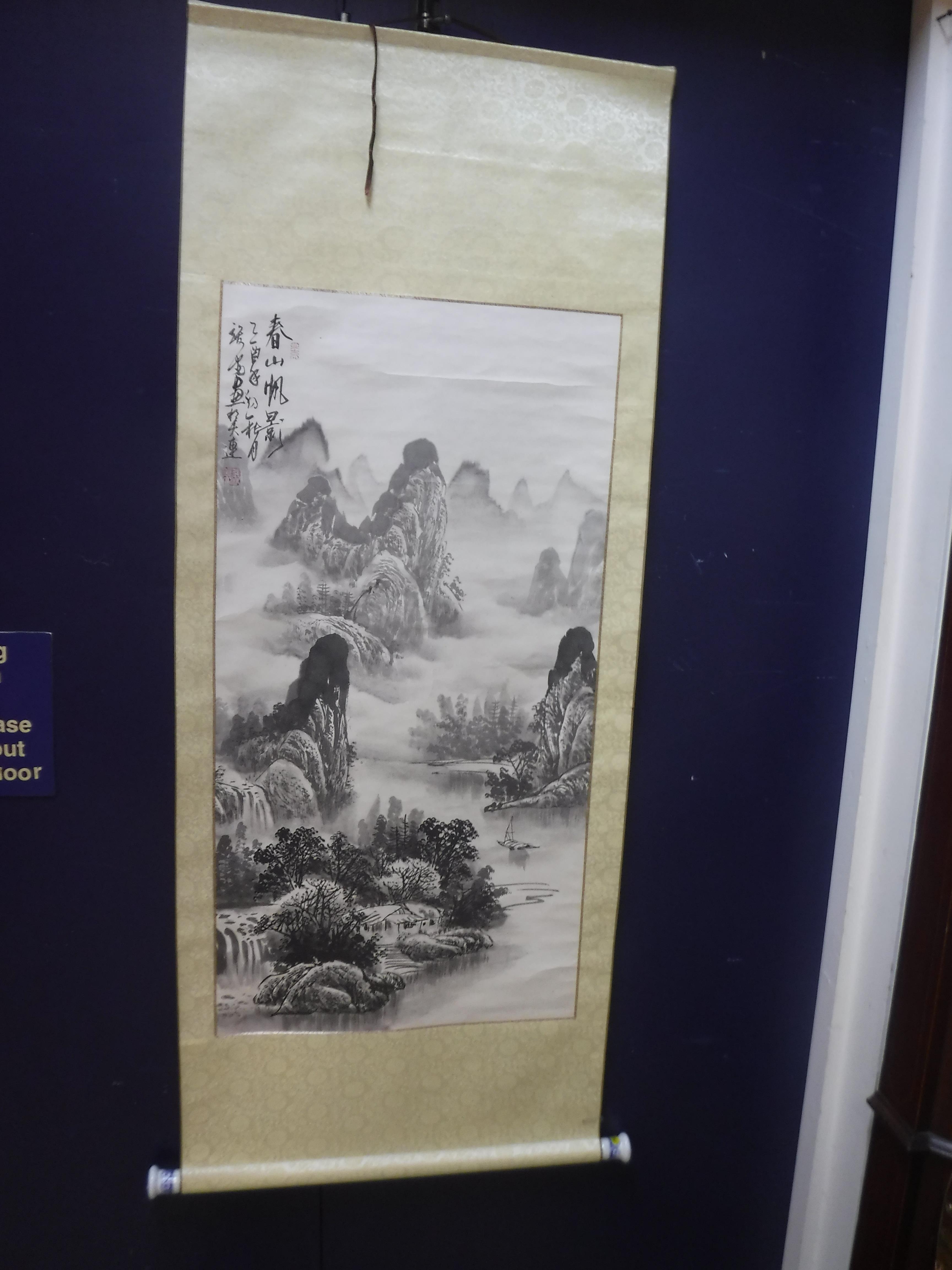 A collection of six various 20th Century Chinese scrolls depicting landscapes with blue and white - Image 4 of 30