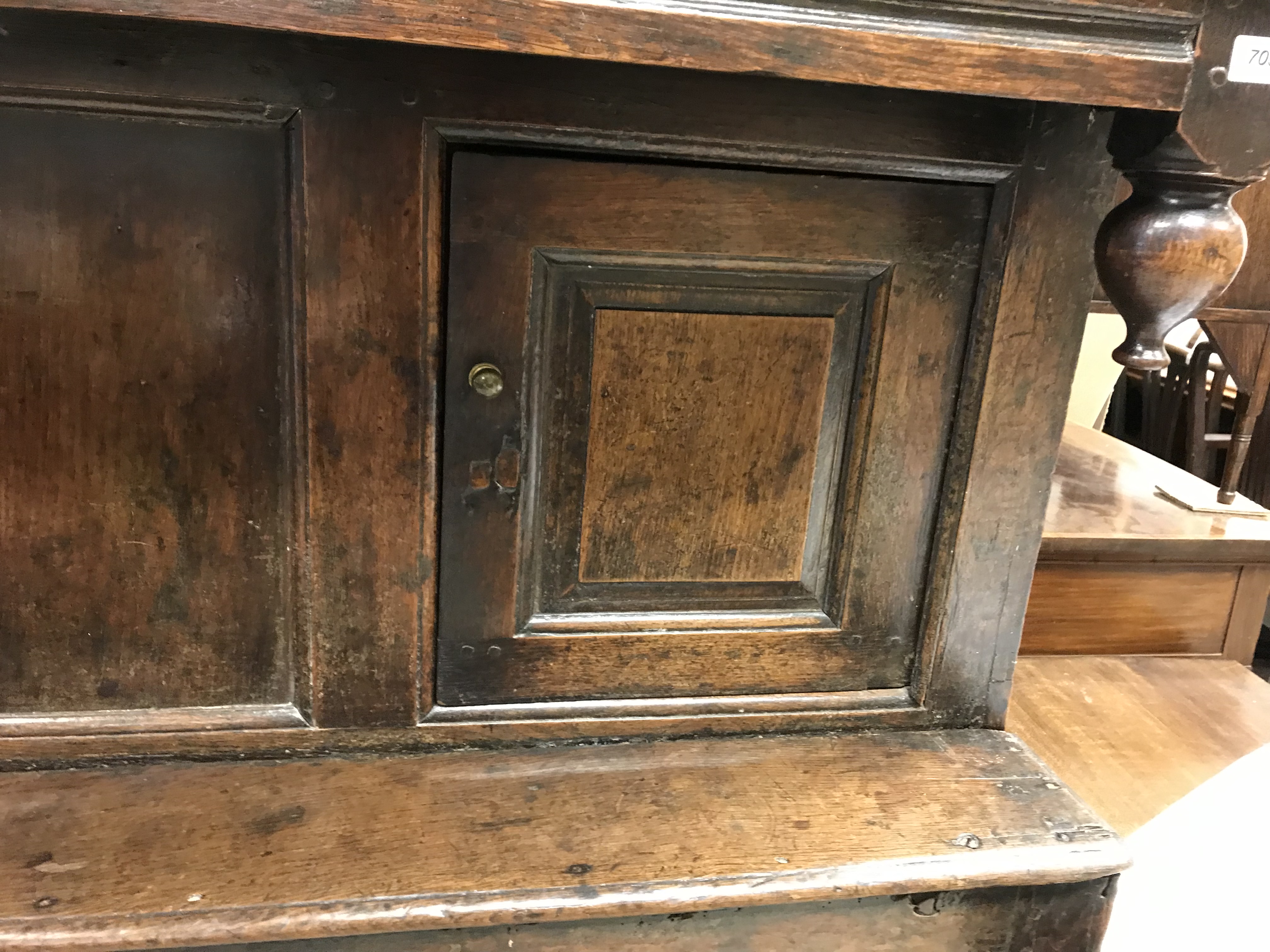 An 18th Century oak tridarn, the upper section with panelled sides and turned column supports over a - Image 24 of 48