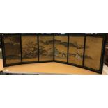 19TH CENTURY JAPANESE SCHOOL – six section table screen depicting “Figures in a landscape with Maple