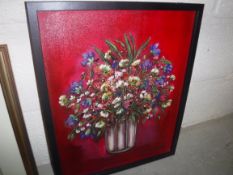 SHADI MAHSA (Iranian) “Floral still life”, acrylic on canvas, signed lower right, inscribed lower