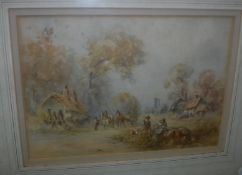 19TH CENTURY ENGLISH SCHOOL "Village scene with fi