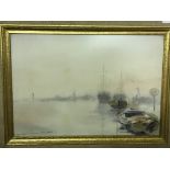 CHESTER WILLIAMS "Moored boats at sunset" signed a