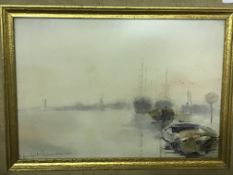 CHESTER WILLIAMS "Moored boats at sunset" signed a