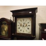 A circa 1800 North Country oak cased long-case clock with cross-banded decoration, the eight-day