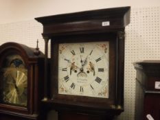 A circa 1800 North Country oak cased long-case clock with cross-banded decoration, the eight-day