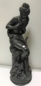 AFTER ALBERT-ERNEST CARRIER-BELLEUSE "Woman with bird seated upon a pedestal" bronzed resin 60 cm