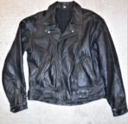 An Echtes Leder leather motorcycle jacket with hand-painted decoration to the back depicting various